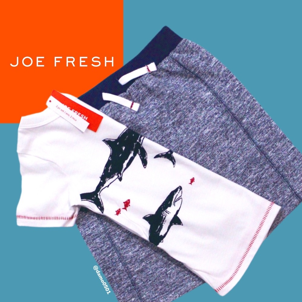 NWT Joe Fresh Blue Shark Graphic Short Sleeve Set